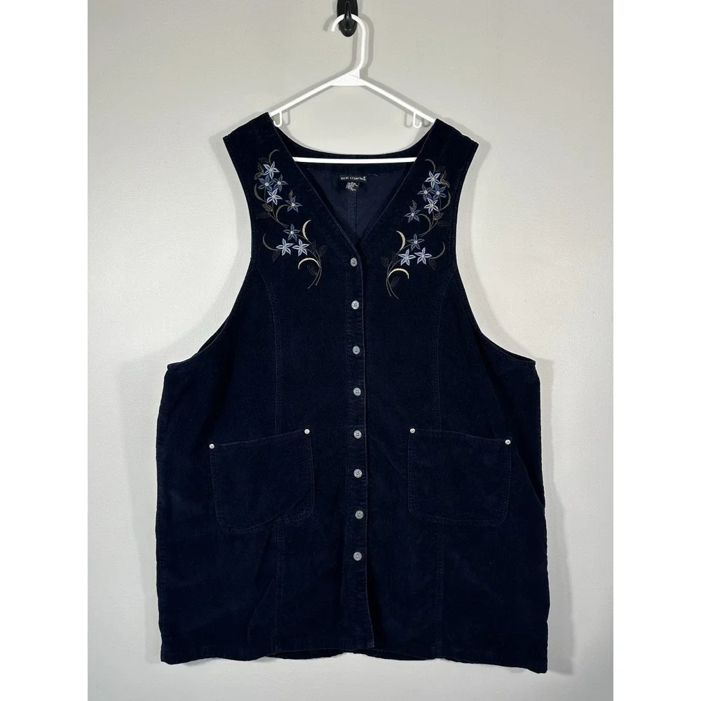Vtg Eric Charles Pinafore Dress Womens 3X Blue Corduroy Cottage Jumper 90s - Picture 1 of 10